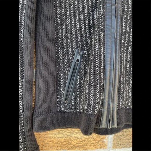 Rag & Bone Black and Silver Paula Knit Leather Trim Jacket XXS - Picture 6 of 11